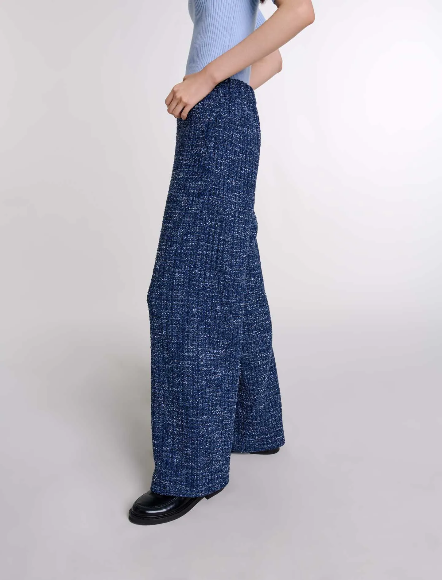 Wide-leg tweed trousers