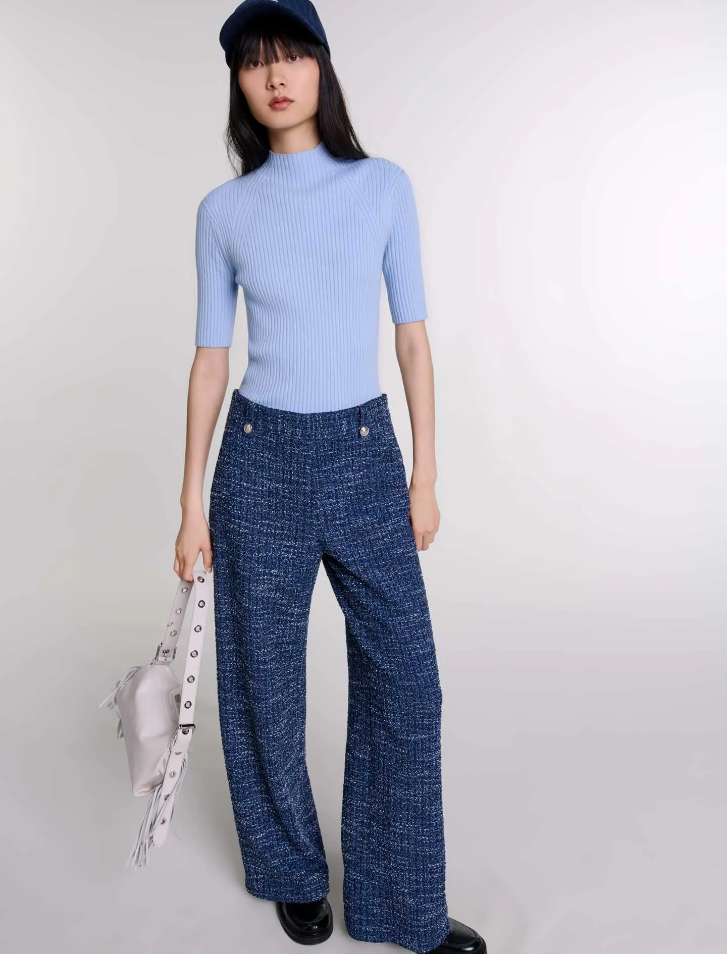 Wide-leg tweed trousers