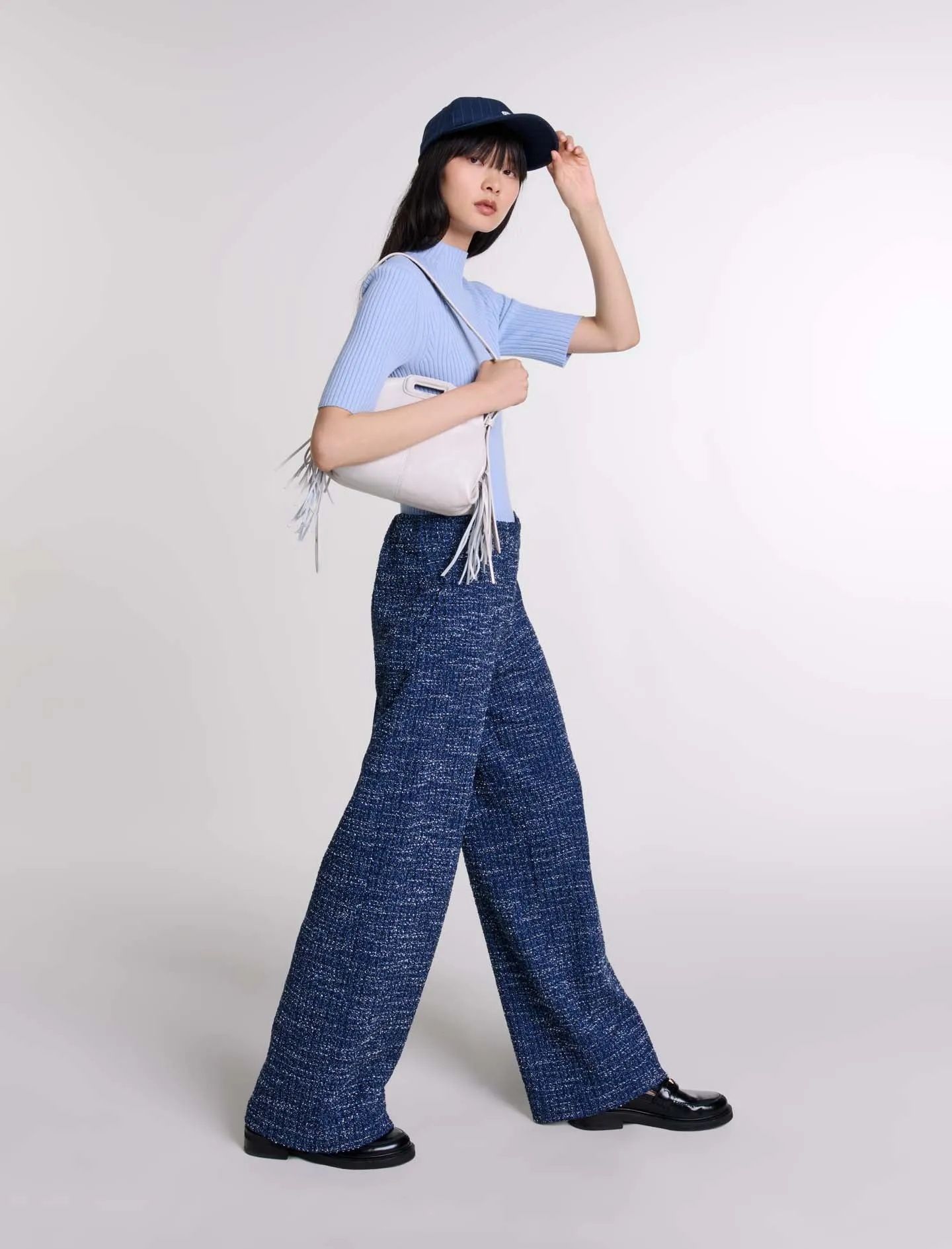 Wide-leg tweed trousers