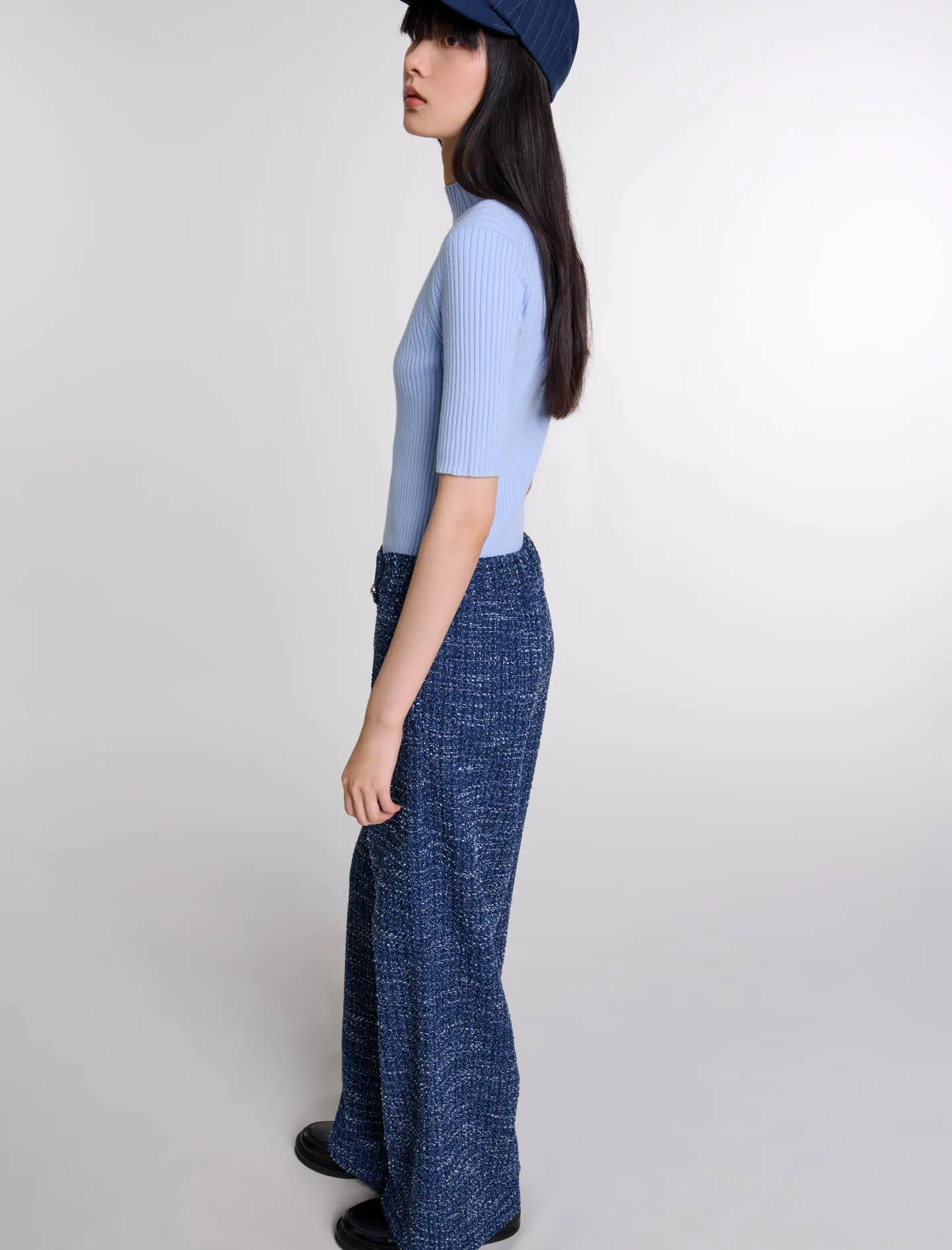 Wide-leg tweed trousers