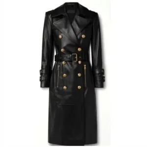 Women's Black Long Leather Trench Coat