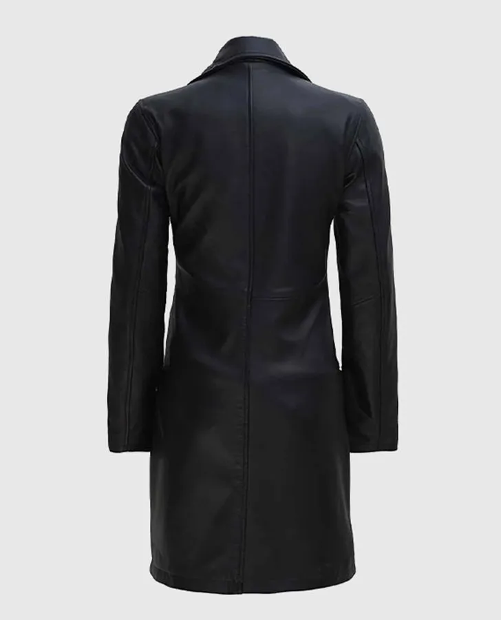 Women's  Real Leather Black Coat