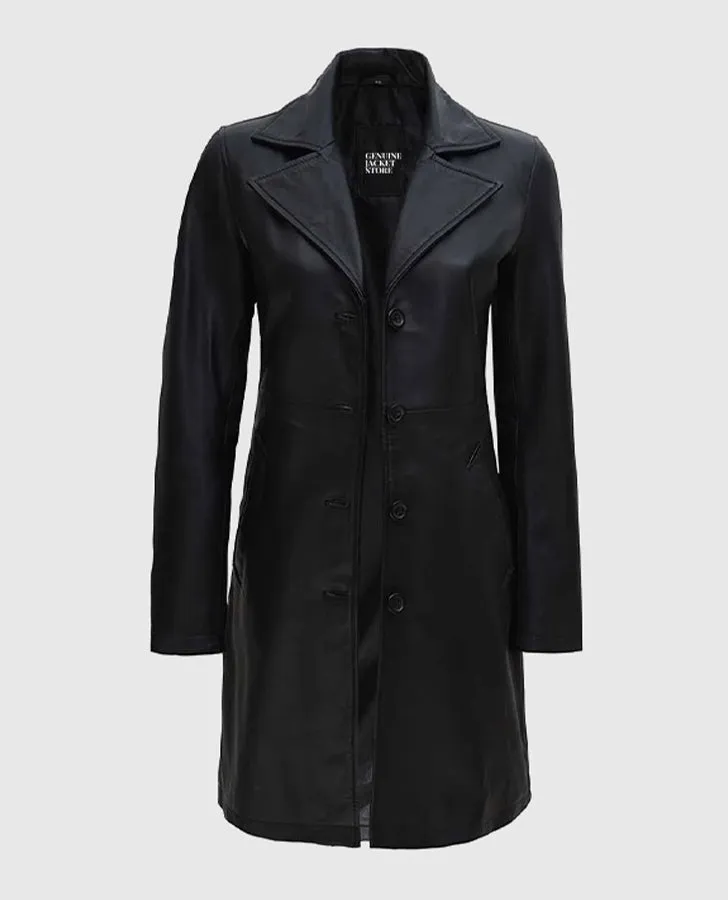 Women's  Real Leather Black Coat