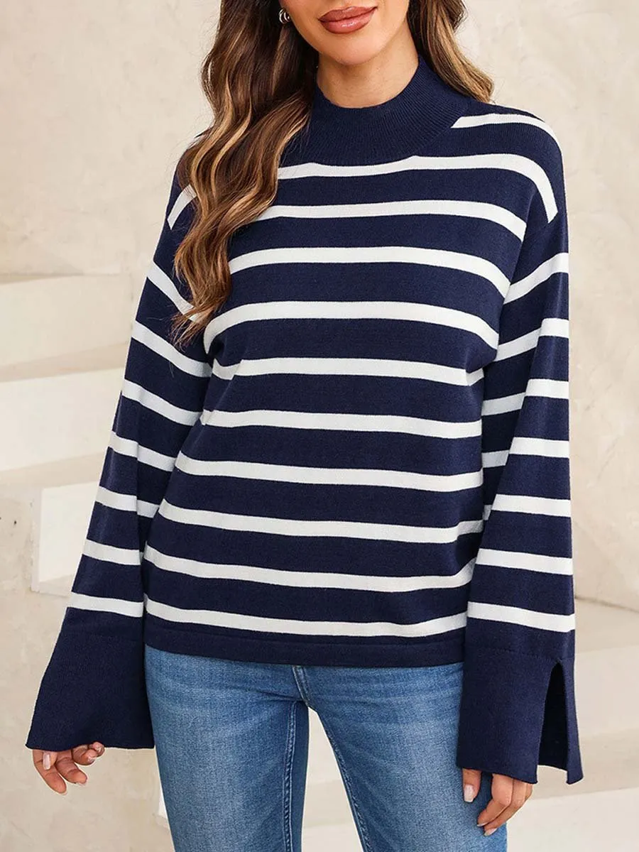 Women's Striped Turtleneck Knit Sweater