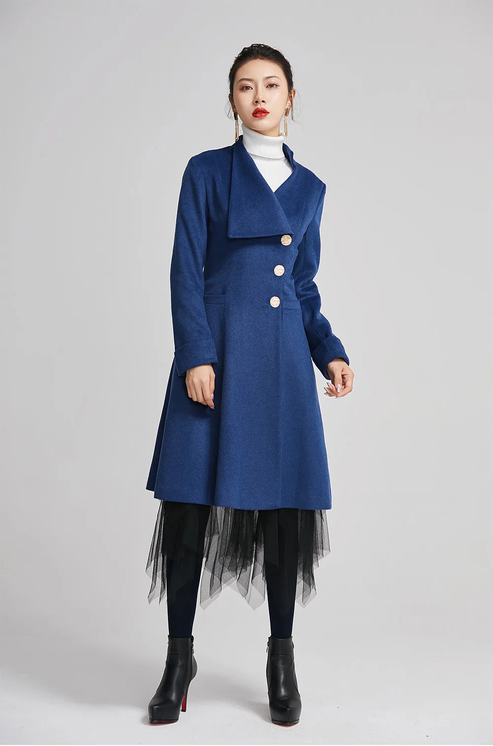 wool long coat for women with single breasted and pockets 2256