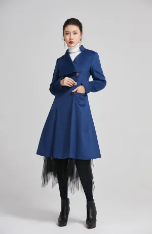 wool long coat for women with single breasted and pockets 2256