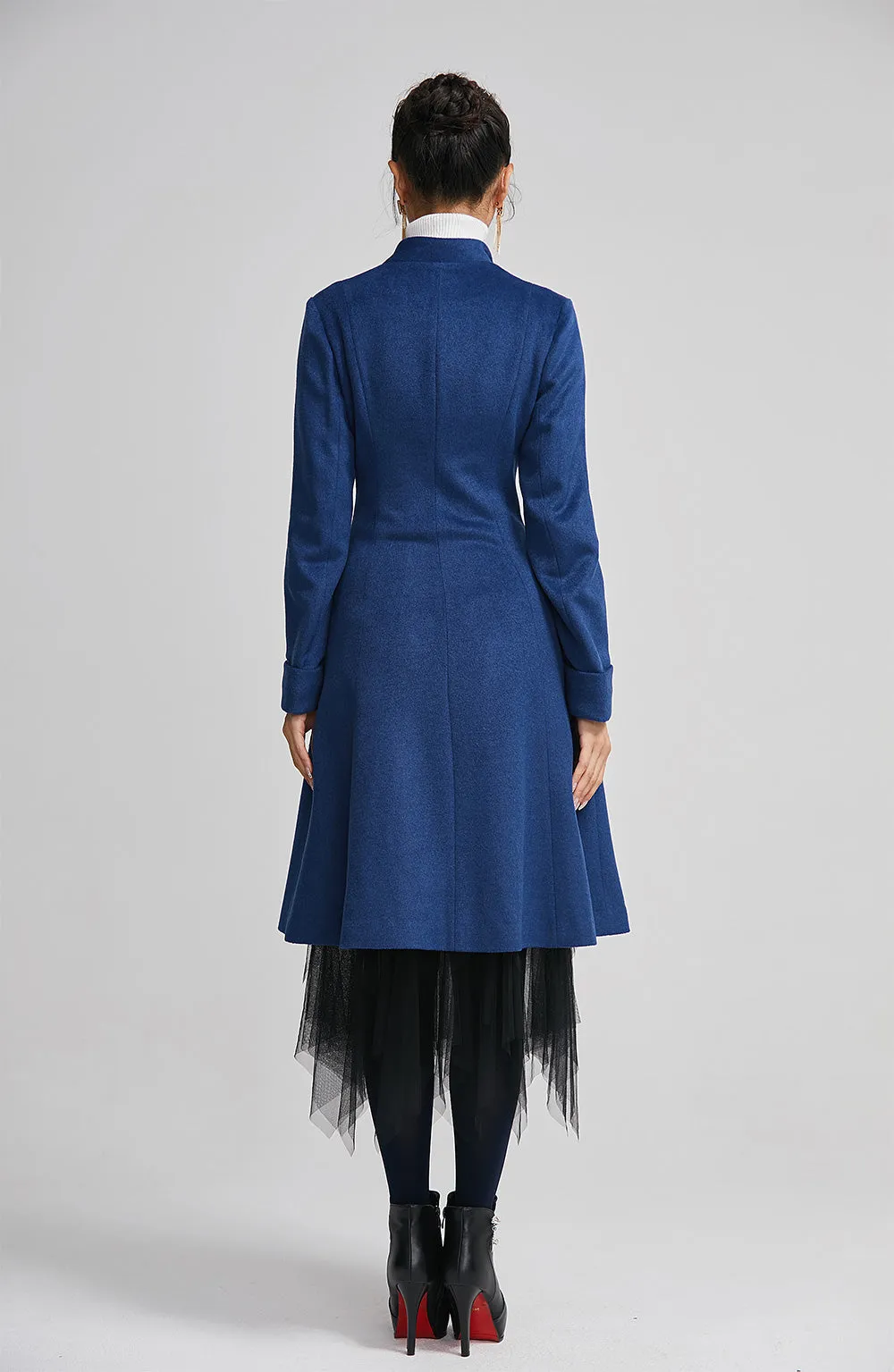 wool long coat for women with single breasted and pockets 2256