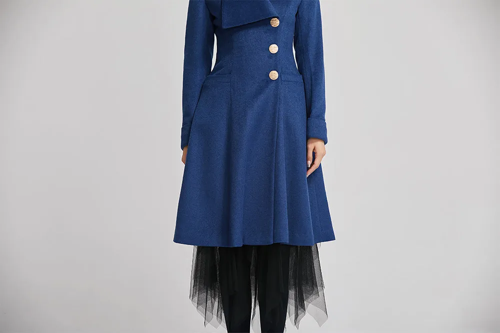 wool long coat for women with single breasted and pockets 2256