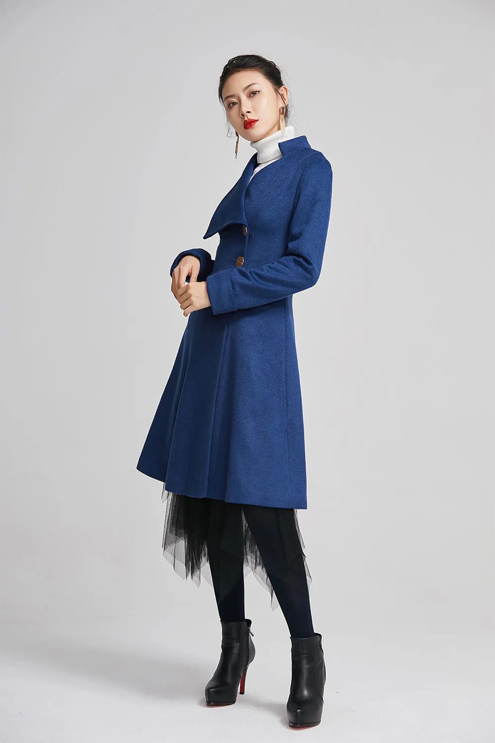 wool long coat for women with single breasted and pockets 2256