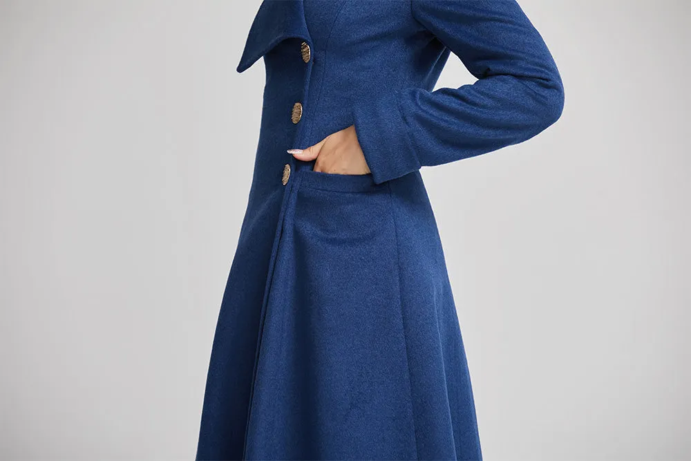 wool long coat for women with single breasted and pockets 2256